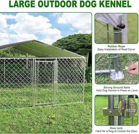 Large Outdoor Metal Dog Kennel with Waterproof Cover, Galvanized Steel Dog House, Dogs Cage & Dog Enclosures for Backyard Farm Use(9.8 * 9.8 * 5.6FT) in Saudi Arabia