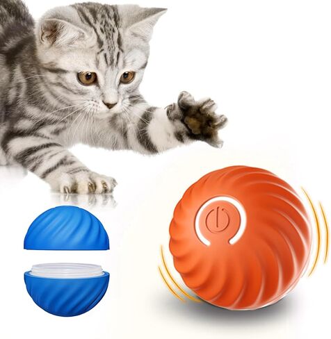 Interactive Dog Toy Ball - Automatic Rolling Ball for Dogs, Rechargeable Teasing Dog Ball Playmate - Safe, Easy to Clean,Pet Toy to Combat Boredom (Orange, Blue Replacement Case) in Saudi Arabia