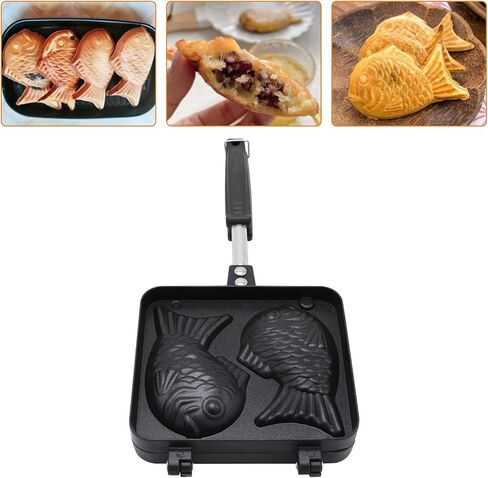 Taiyaki اليابانية على شكل سمكة فطيرة مقلاة مزدوجة، صانع Taiyaki الحديد على شكل سمكة فطيرة مقلاة مزدوجة للمنزل لتقوم بها بنفسك الطبخ حفلة الحلوى in Kuwait