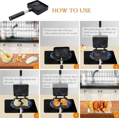 Taiyaki اليابانية على شكل سمكة فطيرة مقلاة مزدوجة، صانع Taiyaki الحديد على شكل سمكة فطيرة مقلاة مزدوجة للمنزل لتقوم بها بنفسك الطبخ حفلة الحلوى in Kuwait