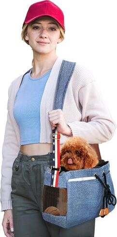 Dog Sling Carrier, Thick Padded Cat Carrier for Small Dogs Hands Free Large Interior Puppy Pet Sling Carriers with Breathable Mesh, Drawstring for Outdoor Travel, Supermarkt Bag in Saudi Arabia
