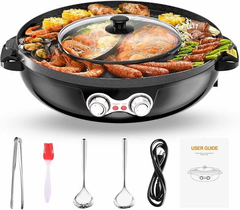 Hot Pot with Grill, 2 in 1 Electric Smokeless Non-Stick Grill and Hot Pot Combo with Dual Temperature Control for Indoor Shabu-Shabu Hotpot Korean BBQ Grill,Perfect for 1 to 8 Person in Saudi Arabia