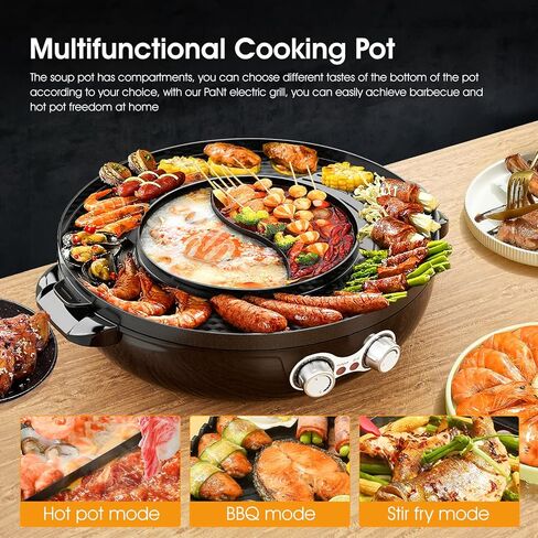 Hot Pot with Grill, 2 in 1 Electric Smokeless Non-Stick Grill and Hot Pot Combo with Dual Temperature Control for Indoor Shabu-Shabu Hotpot Korean BBQ Grill,Perfect for 1 to 8 Person in Saudi Arabia