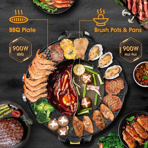 Hot Pot with Grill, 2 in 1 Electric Smokeless Non-Stick Grill and Hot Pot Combo with Dual Temperature Control for Indoor Shabu-Shabu Hotpot Korean BBQ Grill,Perfect for 1 to 8 Person in Saudi Arabia