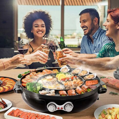 Hot Pot with Grill, 2 in 1 Electric Smokeless Non-Stick Grill and Hot Pot Combo with Dual Temperature Control for Indoor Shabu-Shabu Hotpot Korean BBQ Grill,Perfect for 1 to 8 Person in Saudi Arabia