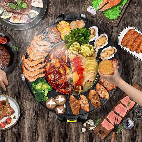 Hot Pot with Grill, 2 in 1 Electric Smokeless Non-Stick Grill and Hot Pot Combo with Dual Temperature Control for Indoor Shabu-Shabu Hotpot Korean BBQ Grill,Perfect for 1 to 8 Person in Saudi Arabia