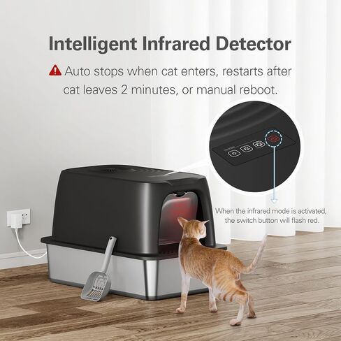 ONE PIX Stainless Steel Cat Litter Box with Odor Control & Lid, Extra Large Litter Box, Leak-Proof, Easy to Clean, Non-Stick Surface, Ideal for Big & Multiple Cats (Black) in Saudi Arabia