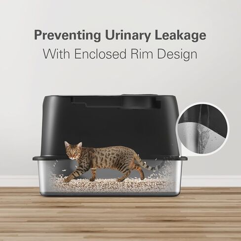 ONE PIX Stainless Steel Cat Litter Box with Odor Control & Lid, Extra Large Litter Box, Leak-Proof, Easy to Clean, Non-Stick Surface, Ideal for Big & Multiple Cats (Black) in Saudi Arabia