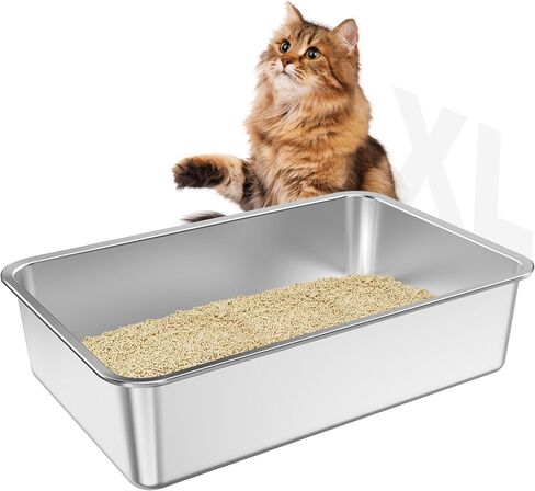 Enclosed Stainless Steel Cat Litter Box with Lid XL Extra Large Metal Litter Box for Big Cats, Metal Litter Pan Tray with High Wall Sides Enclosure, Non-Sticky, Anti-Urine Leakage, Easy Cleaning in Saudi Arabia