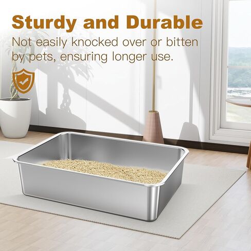 Enclosed Stainless Steel Cat Litter Box with Lid XL Extra Large Metal Litter Box for Big Cats, Metal Litter Pan Tray with High Wall Sides Enclosure, Non-Sticky, Anti-Urine Leakage, Easy Cleaning in Saudi Arabia