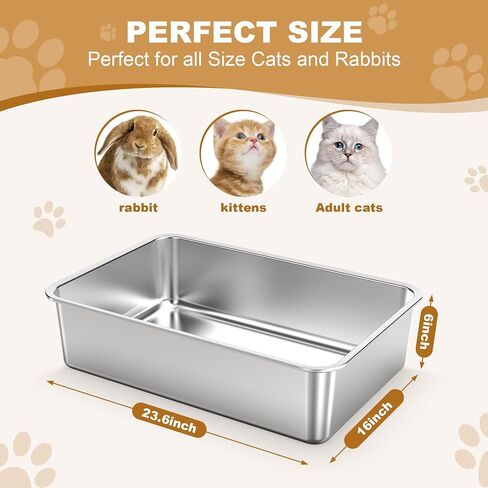 Enclosed Stainless Steel Cat Litter Box with Lid XL Extra Large Metal Litter Box for Big Cats, Metal Litter Pan Tray with High Wall Sides Enclosure, Non-Sticky, Anti-Urine Leakage, Easy Cleaning in Saudi Arabia