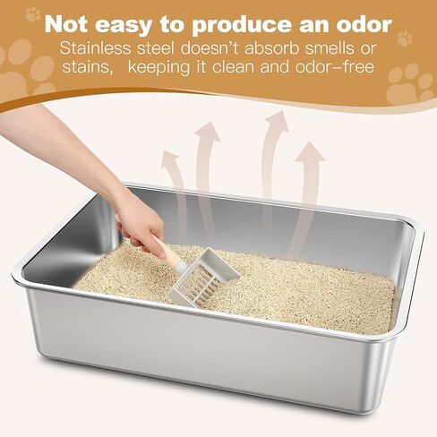 Enclosed Stainless Steel Cat Litter Box with Lid XL Extra Large Metal Litter Box for Big Cats, Metal Litter Pan Tray with High Wall Sides Enclosure, Non-Sticky, Anti-Urine Leakage, Easy Cleaning in Saudi Arabia