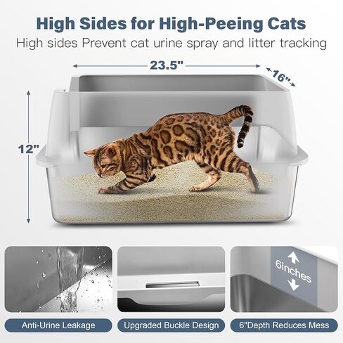 Enclosed Stainless Steel Cat Litter Box with Lid XL Extra Large Metal Litter Box for Big Cats, Metal Litter Pan Tray with High Wall Sides Enclosure, Non-Sticky, Anti-Urine Leakage, Easy Cleaning in Saudi Arabia