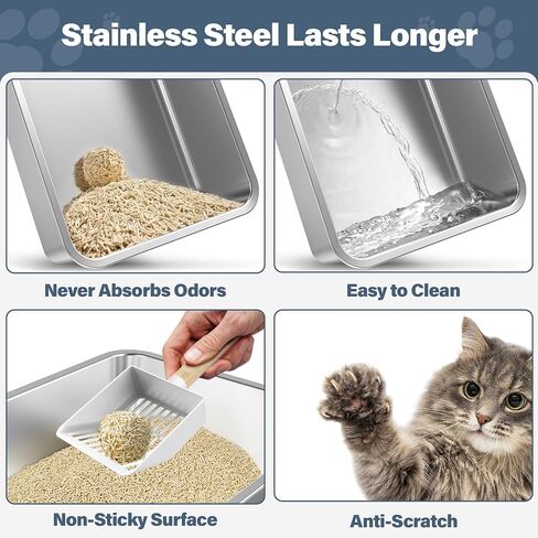 Enclosed Stainless Steel Cat Litter Box with Lid XL Extra Large Metal Litter Box for Big Cats, Metal Litter Pan Tray with High Wall Sides Enclosure, Non-Sticky, Anti-Urine Leakage, Easy Cleaning in Saudi Arabia