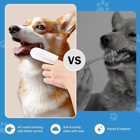 مناديل تنظيف أسنان الحيوانات الأليفة من أفونت للكلاب والقطط، 50 قطعة من مناديل أصابع الأسنان تقلل من البلاك والجير، ومعطر أنفاس الكلاب والعناية باللثة - مقاس M in Kuwait
