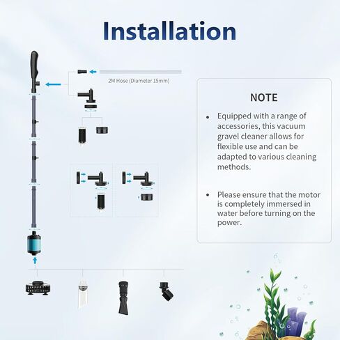 يعيش مكنسة حصى 12 فولت لحوض السمك، [محرك تردد متغير مطور] مضخة سيفون متعددة الاستخدامات 6 في 1 لخزان الأسماك، طقم تنظيف خزان الأسماك، مكنسة كهربائية لحوض السمك، 729 جيجا في الساعة 3000 لتر/ساعة مبدل مياه in Kuwait