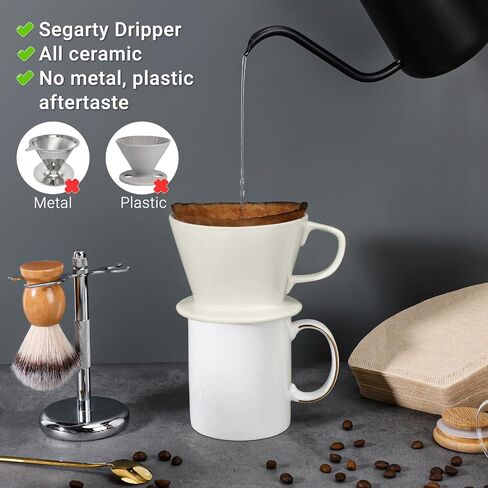 مجموعة ماكينة صنع القهوة Segarty، كوب واحد من السيراميك الأبيض لتنقيط القهوة مع 200 قطعة من ورق مرشحات القهوة المخروطية مقاس #2، ماكينة تحضير القهوة اليدوية بالتنقيط البطيء للمنزل والمكتب والسفر والتخييم in Kuwait