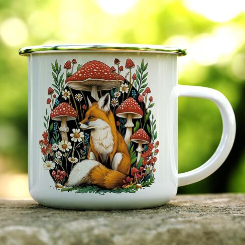 Woodland Forest Fox Cottagecore Campfire Coffee Tea Hot Chocolate Mug, Cozy Mushroom Nature Camping Cup (12oz) in Saudi Arabia