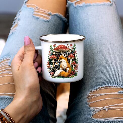 Woodland Forest Fox Cottagecore Campfire Coffee Tea Hot Chocolate Mug, Cozy Mushroom Nature Camping Cup (12oz) in Saudi Arabia