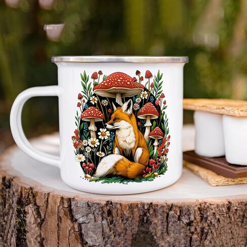 Woodland Forest Fox Cottagecore Campfire Coffee Tea Hot Chocolate Mug, Cozy Mushroom Nature Camping Cup (12oz) in Saudi Arabia