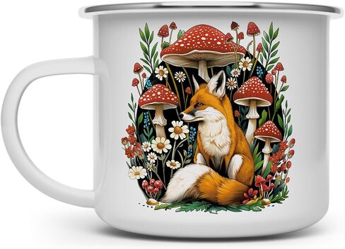 Woodland Forest Fox Cottagecore Campfire Coffee Tea Hot Chocolate Mug, Cozy Mushroom Nature Camping Cup (12oz) in Saudi Arabia