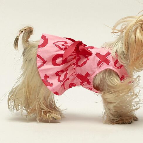 فستان Fitwarm XOXO للكلاب، ملابس للكلاب للفتيات الصغيرات، ملابس للقطط الأليفة، 100% قطن مسامي، وردي، أحمر، مقاس XS in Kuwait