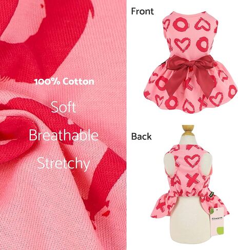 فستان Fitwarm XOXO للكلاب، ملابس للكلاب للفتيات الصغيرات، ملابس للقطط الأليفة، 100% قطن مسامي، وردي، أحمر، مقاس XS in Kuwait