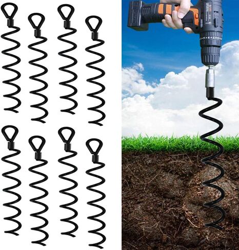 18 Inch Spiral Earth Ground Heavy Duty Shed Anchor Kit Ideal as Dog tie Out Stake Securing Animals, Tents, Canopies, Sheds, Car Ports, Swing Sets,4Pack,Adapter was not Included Black in Saudi Arabia