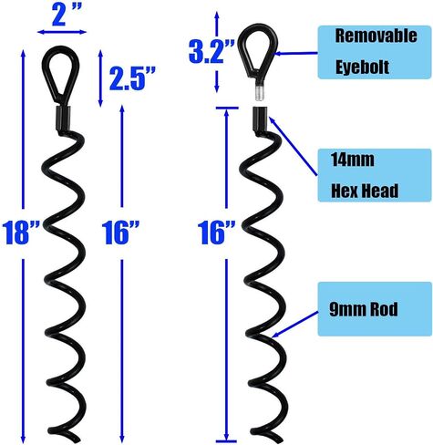 18 Inch Spiral Earth Ground Heavy Duty Shed Anchor Kit Ideal as Dog tie Out Stake Securing Animals, Tents, Canopies, Sheds, Car Ports, Swing Sets,4Pack,Adapter was not Included Black in Saudi Arabia