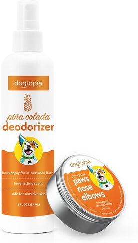 3-in-1 Paw Balm & Deodorizer Spray - Between Baths Bundle for Pets | Moisturizing Balm for Cracked Skin (2oz) & Long-Lasting Piña Colada Odor Eliminator (8oz) for Dogs & Cats in Kuwait