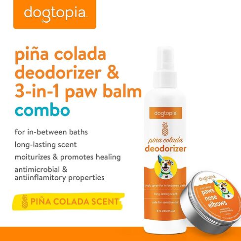 3-in-1 Paw Balm & Deodorizer Spray - Between Baths Bundle for Pets | Moisturizing Balm for Cracked Skin (2oz) & Long-Lasting Piña Colada Odor Eliminator (8oz) for Dogs & Cats in Kuwait