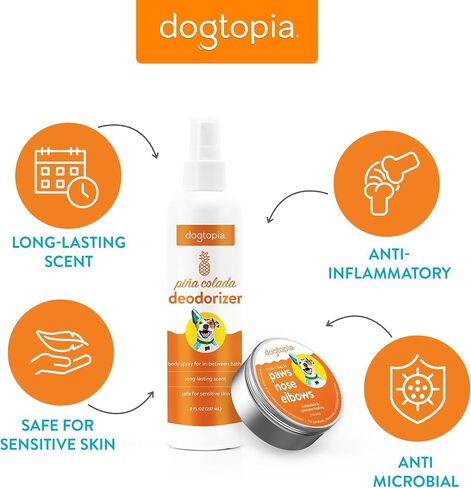 3-in-1 Paw Balm & Deodorizer Spray - Between Baths Bundle for Pets | Moisturizing Balm for Cracked Skin (2oz) & Long-Lasting Piña Colada Odor Eliminator (8oz) for Dogs & Cats in Kuwait