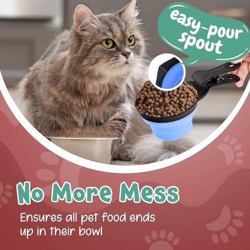 مجموعة أكواب قياس قابلة للطي من Evergreen Pet Supplies 3 أحجام لقياس أغذية الحيوانات الأليفة بدقة - مغرفة طعام الحيوانات الأليفة أثناء السفر مع مشابك لأكياس طعام الكلاب - كوب قياس مطاطي ناعم - مغرفة طعام متينة للكلاب والقطط in Kuwait