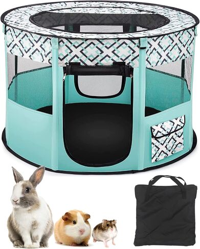 BNOSDM Rabbit Playpen with Zippered Top Portable Small Pet Cage Tent Bunny Foldable Pop Up playpen Indoor Outdoor Travel Use Exercise Yard Fence for Rabbits Ferrets Cats Guinea Pigs in Saudi Arabia