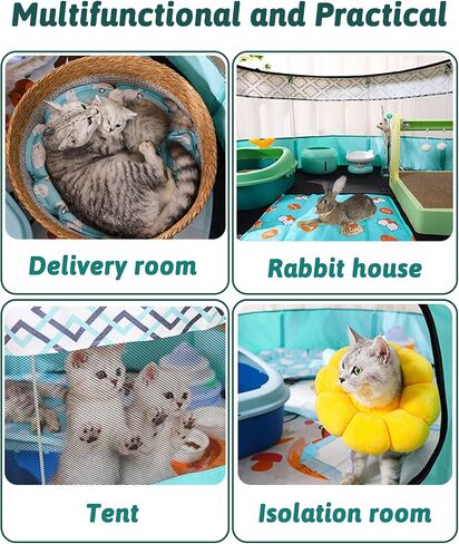 BNOSDM Rabbit Playpen with Zippered Top Portable Small Pet Cage Tent Bunny Foldable Pop Up playpen Indoor Outdoor Travel Use Exercise Yard Fence for Rabbits Ferrets Cats Guinea Pigs in Saudi Arabia