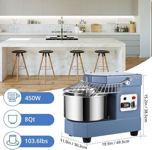 خلاط تجاري بحامل 8QT، آلة عجن عجين دوّارة مزدوجة بقدرة 450 وات، خلاط كهربائي للمطبخ التجاري، خلاط طعام معدني مع وعاء من الفولاذ المقاوم للصدأ، ودرع أمان ومؤقت in Kuwait