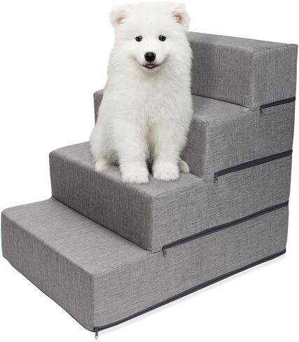4-Tier Pet Foam Stairs for Tall Beds and Couches, for Small to Medium Pets, Gray in Saudi Arabia