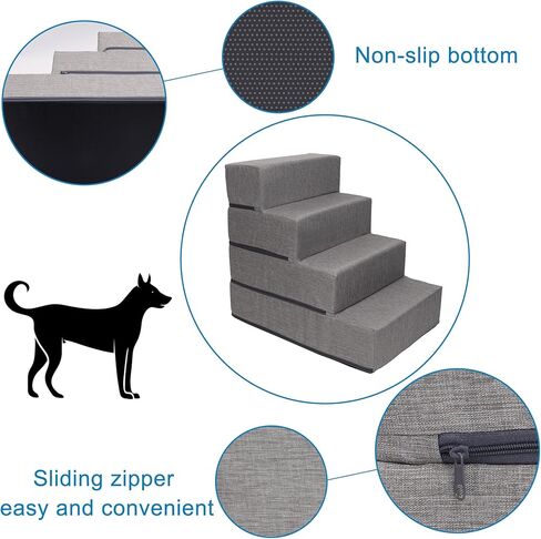 4-Tier Pet Foam Stairs for Tall Beds and Couches, for Small to Medium Pets, Gray in Saudi Arabia