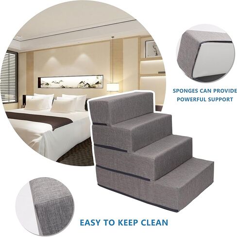 4-Tier Pet Foam Stairs for Tall Beds and Couches, for Small to Medium Pets, Gray in Saudi Arabia