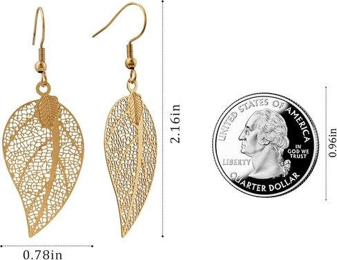 14K Gold Plated Leaf Drop Dangle Earrings Lightweight Filigree Earrings for Women Handmade Teardrop Plant Earrings for Sensitive Ears in Saudi Arabia