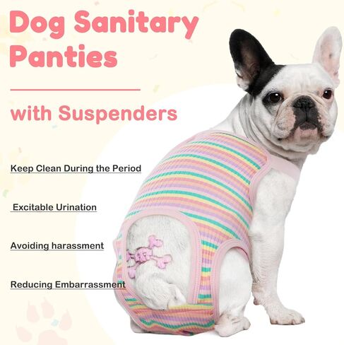 Dog Diaper Suspenders Female Striped Sanitary Pantie with Adjustable Suspenders, Washable Dog Period Panties Physiological Pants, Dog Period Onesie Pet Breathable Jumpsuits (Rainbow Pattern, S) in Saudi Arabia