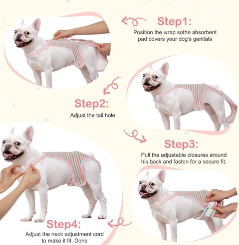 Dog Diaper Suspenders Female Striped Sanitary Pantie with Adjustable Suspenders, Washable Dog Period Panties Physiological Pants, Dog Period Onesie Pet Breathable Jumpsuits (Rainbow Pattern, S) in Saudi Arabia