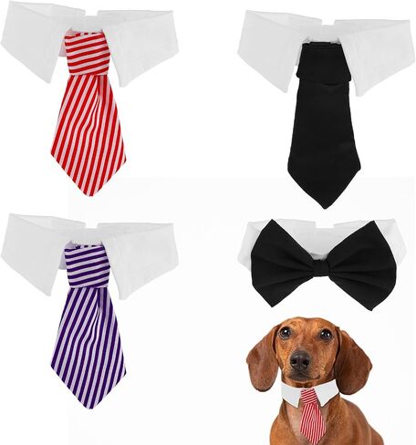 4Pcs Pet Bow Tie Adjustable White Dog Collar with Formal Classy Stripped Neck Tie Dog Tie Puppy Grooming Ties Party Accessories for Small Dogs and Cats (S, Black, Red, Blue) in Saudi Arabia