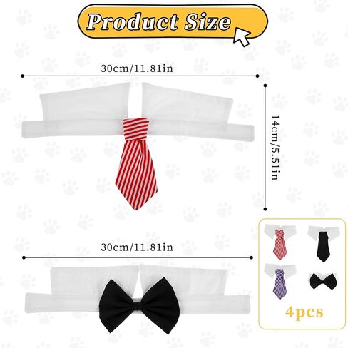 4Pcs Pet Bow Tie Adjustable White Dog Collar with Formal Classy Stripped Neck Tie Dog Tie Puppy Grooming Ties Party Accessories for Small Dogs and Cats (S, Black, Red, Blue) in Saudi Arabia