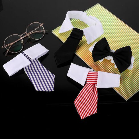 4Pcs Pet Bow Tie Adjustable White Dog Collar with Formal Classy Stripped Neck Tie Dog Tie Puppy Grooming Ties Party Accessories for Small Dogs and Cats (S, Black, Red, Blue) in Saudi Arabia