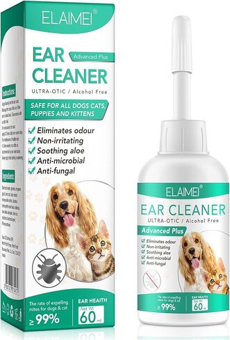 Dog Ear Cleaner, Dogs Ear Infection Treatment, Ear Wash Drops for Dogs Cats, Supports Soothes Infections Itching & Inflamed Ears, Natural Multi-Action Formula, Pet Ear Cleanser for All Dogs - 60ml in Saudi Arabia