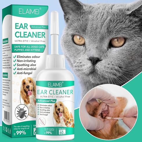 Dog Ear Cleaner, Dogs Ear Infection Treatment, Ear Wash Drops for Dogs Cats, Supports Soothes Infections Itching & Inflamed Ears, Natural Multi-Action Formula, Pet Ear Cleanser for All Dogs - 60ml in Saudi Arabia