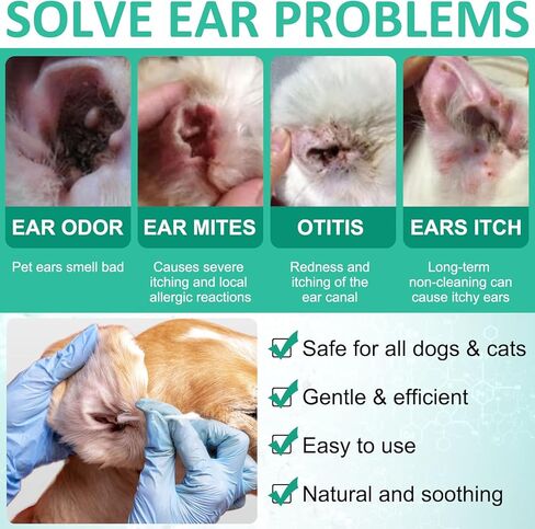 Dog Ear Cleaner, Dogs Ear Infection Treatment, Ear Wash Drops for Dogs Cats, Supports Soothes Infections Itching & Inflamed Ears, Natural Multi-Action Formula, Pet Ear Cleanser for All Dogs - 60ml in Saudi Arabia