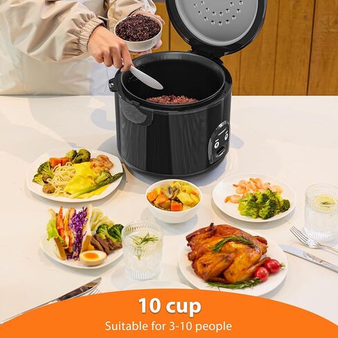 10-Cup Uncooked Rice Cooker & Food Steamer - Ceramic Coating Non-Toxic Inner Pot, One-Touch Multifunction for Rice/Sauté/Yogurt, Dishwasher Safe, 3-10 Family Size, Stainless Steel in Saudi Arabia