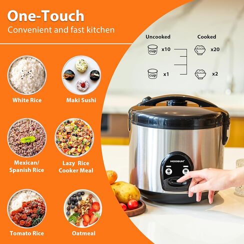 10-Cup Uncooked Rice Cooker & Food Steamer - Ceramic Coating Non-Toxic Inner Pot, One-Touch Multifunction for Rice/Sauté/Yogurt, Dishwasher Safe, 3-10 Family Size, Stainless Steel in Saudi Arabia